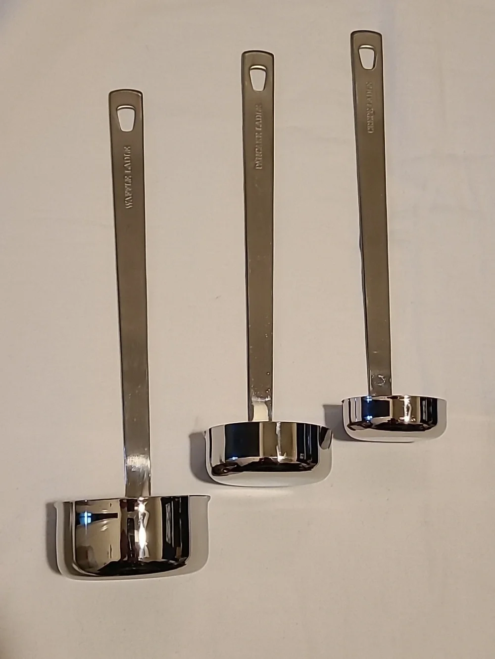 William Sonoma Stainless Steel Heavy Duty Ladle Set Of 3, Crepe Pancake Waffle